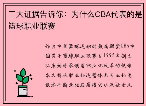 三大证据告诉你：为什么CBA代表的是篮球职业联赛