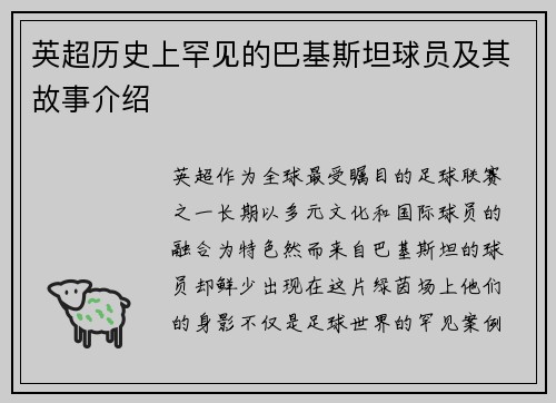 英超历史上罕见的巴基斯坦球员及其故事介绍